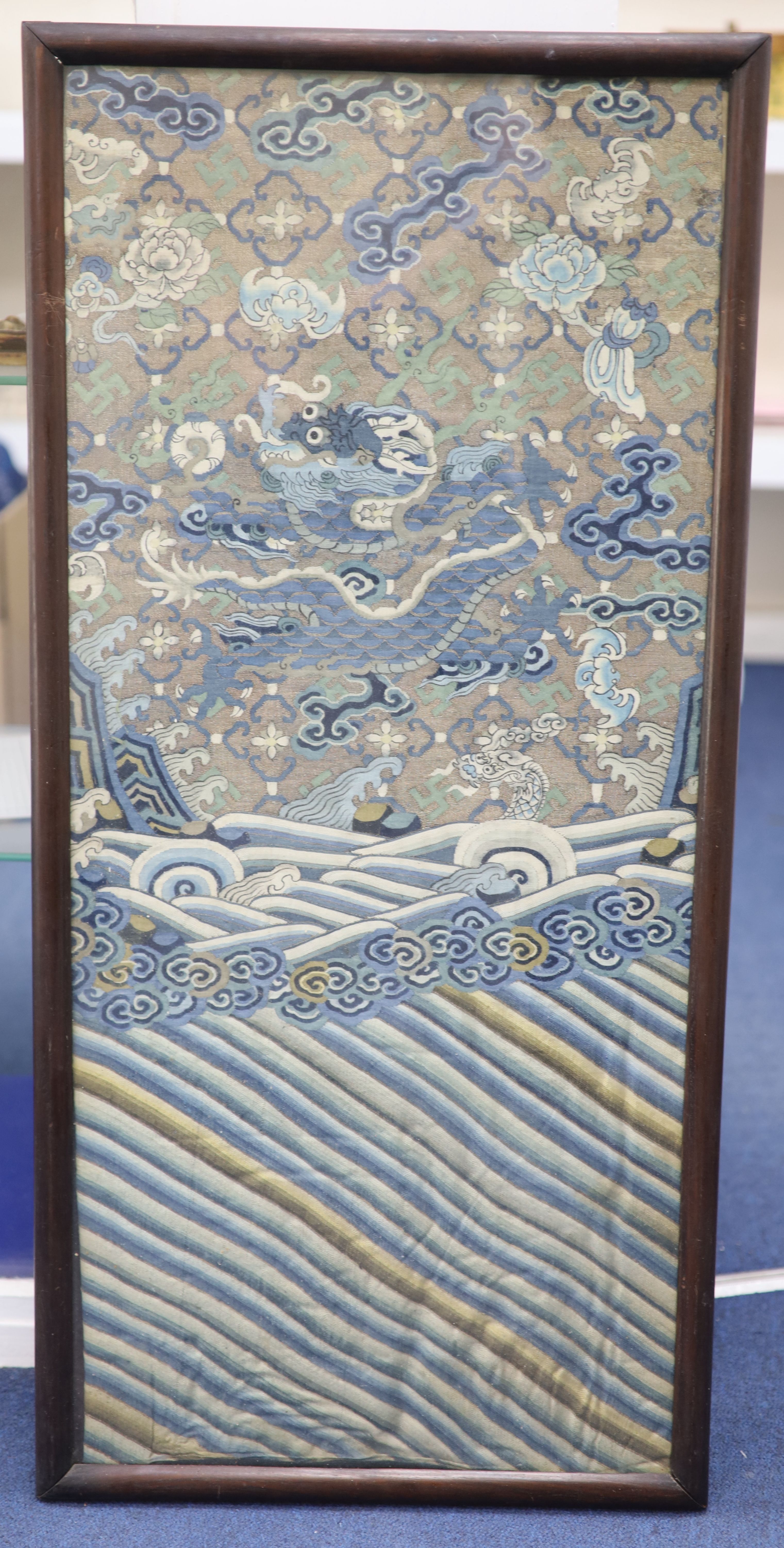 A Chinese kesi dragon robe fragment, 18th/19th century, Provenance - A. T. Arber-Cooke